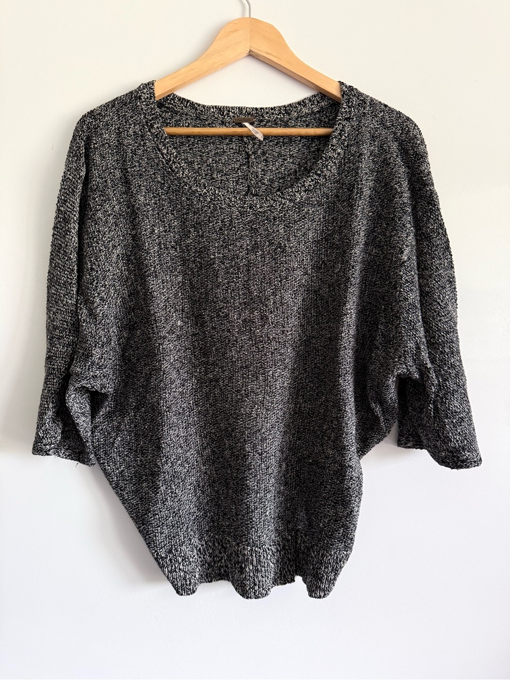 Free People Black & Gray Marled Scoop Neck Pullover